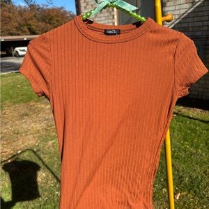 Rue21 Women's Short Sleeve Ribbed Tee in Orange